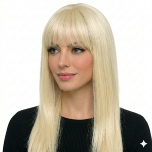 Peluca Rubio Platinado Larga con Flequillo